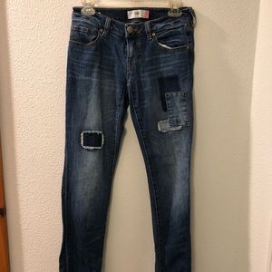 Cabi slim boyfriend jeans with patchwork